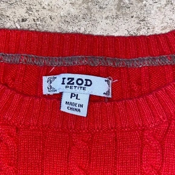 Red Izod Women's Petite Large Cable Knit Sweater - Picture 3 of 5